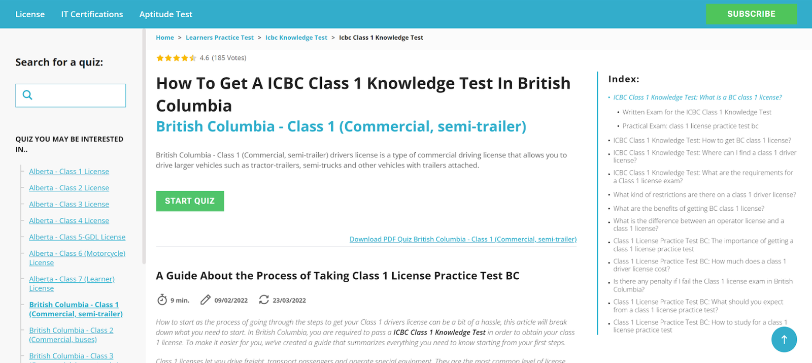 Class 1 Knowledge practice test